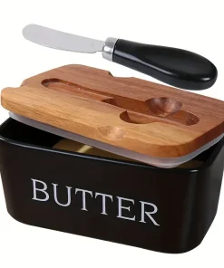 DH Ceramic Butter Dish W/Lid & Knife