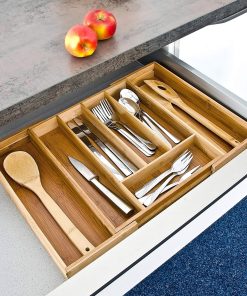 Excellent Houseware Expandable Bamboo Cutlery Tray, 34 cm x 29 cm x 5 cm Size